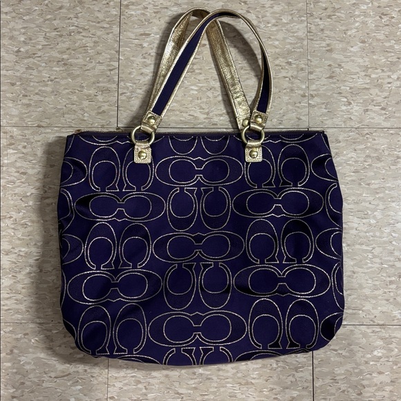 Coach Poppy Collectiom Dark Purple/Gold  Tote with Sz (L) - Like NEW!! - Picture 6 of 11